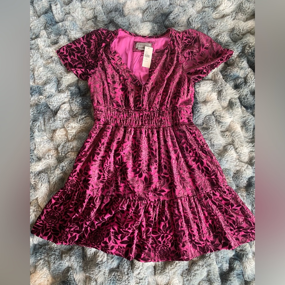 NWT Anthropologie Somerset Burnout Velvet Mini Dress, Red Pink size Small Petite